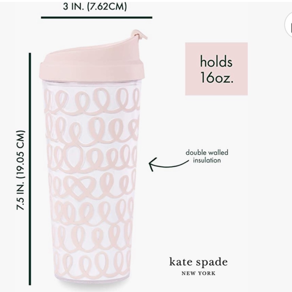 Kate Spade Bridal Cup Pink Insulated Travel Mug Heart Knot Tumbler Thermos NWT - Picture 2 of 5